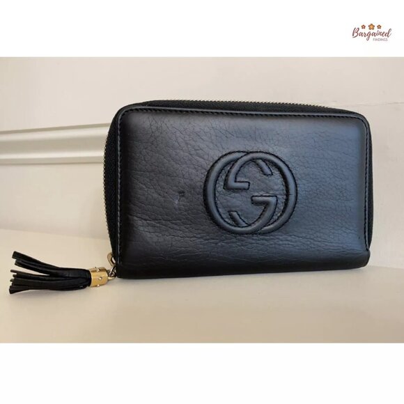 Authentic GUCCI Black Leather Soho Interlocking G Medium Zip Around Wallet - Picture 4 of 14